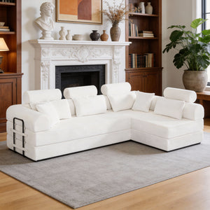 English Elm L Shaped Corduroy Sectional Sofa Converts to Sleeper Bed Space Saving Modular Couch Beige W5532S00002