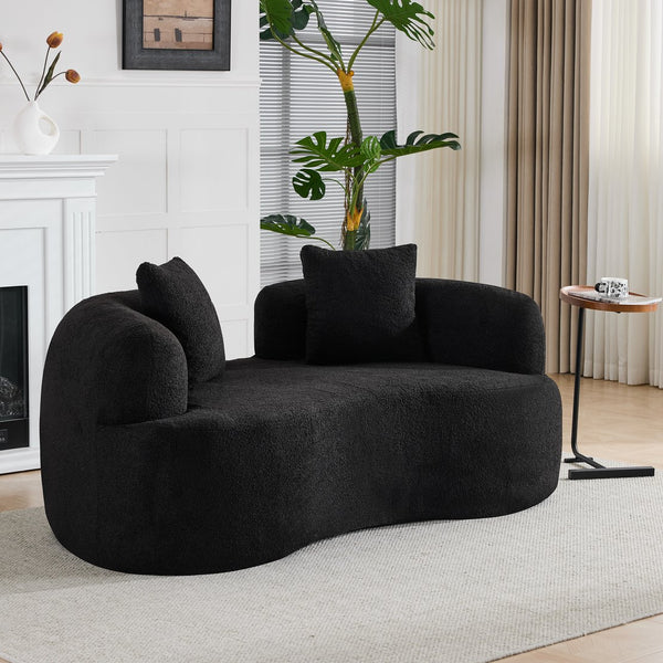 English Elm 66.93 Inch Curved Teddy Velvet Loveseat Sculptural Compact Sofa for Apartments Black W3612P406628