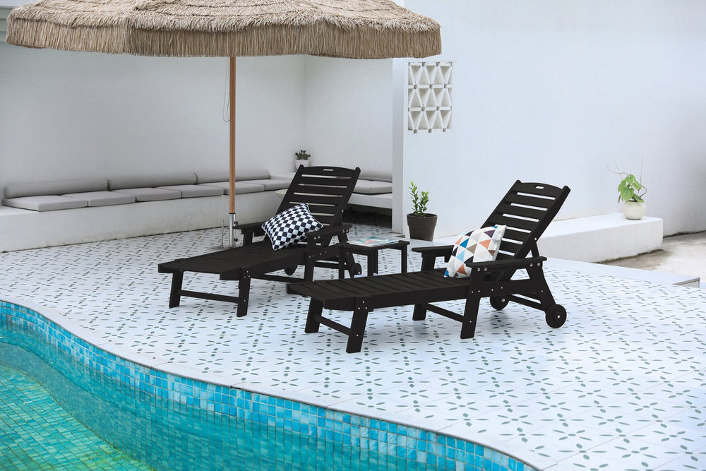 English Elm Lounge Chair Set - 3-Piece All-Weather Chaise Lounge With Side Table, Wheels, 5 Positions & Cup Holders W2103P254673