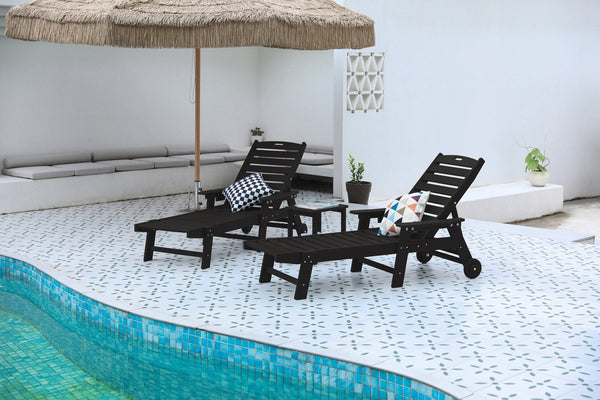 English Elm Lounge Chair Set - 3-Piece All-Weather Chaise Lounge With Side Table, Wheels, 5 Positions & Cup Holders W2103P254673