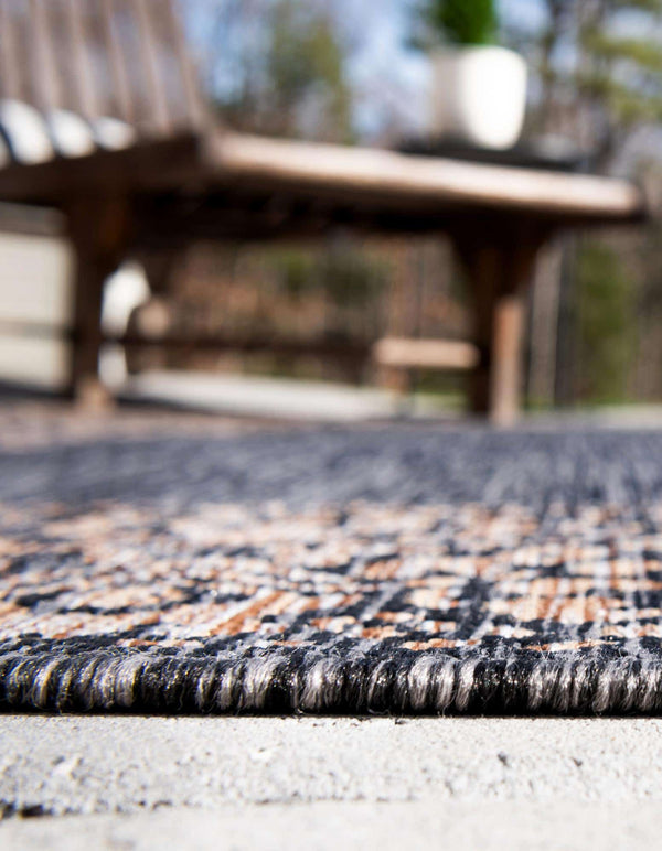 Unique Loom Outdoor Border Floral Border Machine Made Floral Rug Charcoal Gray, Beige/Gray 10' 8" x 10' 8"