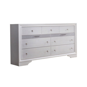 English Elm Transitional Six Drawer Dresser Gray Veneer Finish with Black Chamfered Legs Bedroom B056P416773