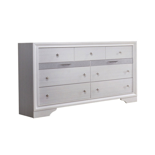 English Elm Transitional Six Drawer Dresser Gray Veneer Finish with Black Chamfered Legs Bedroom B056P416773