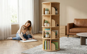English Elm 3 Tier Spinning Round Bookcase Natural Wood Floor Shelf for Bedroom or Study W2989P460327