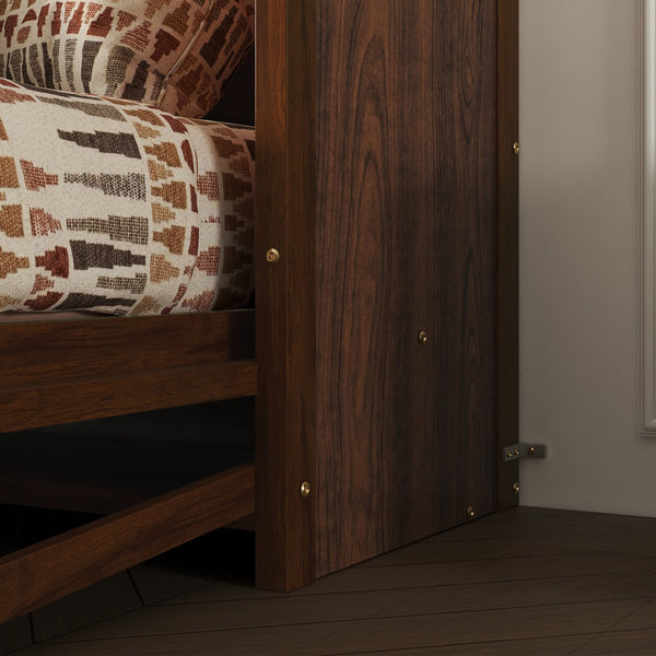 English Elm Queen Murphy Wall Bed with Integrated Desk Gas Strut Lift White Cabinet for Small Spaces Walnut W504S00226