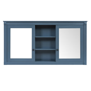 English Elm 55 Inch Wall Mount Medicine Cabinet Dual Mirrored Doors Soft Close Bathroom Vanity Storage Blue N710P401342C
