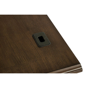 English Elm Stigham Burnish Oak five-drawer credenza desk with warm grain finish, spacious surface, ergonomic storage for organized workspaces B062S00652