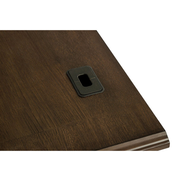 English Elm Stigham Burnish Oak five-drawer credenza desk with warm grain finish, spacious surface, ergonomic storage for organized workspaces B062S00652