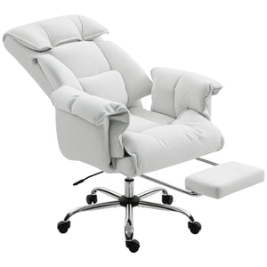 English Elm Homcom Reclining High Back Desk Chair Plush Foam Cushion Flannel Swivel Cream W2225P485649