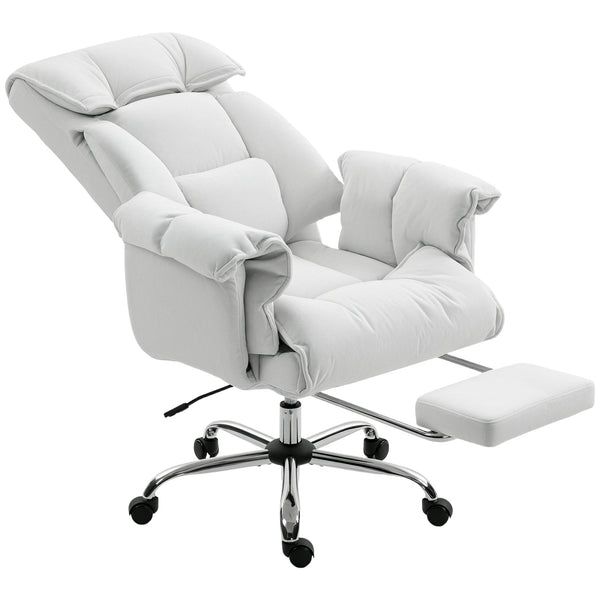 English Elm Homcom Reclining High Back Desk Chair Plush Foam Cushion Flannel Swivel Cream W2225P485649