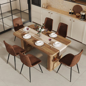 English Elm Table and Chair Set Seats Six with Wood Grain Top and Upholstered Brown W1151S03575