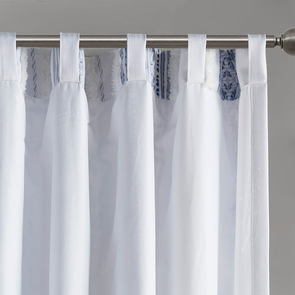 JLA Home Madison Park - Poly Veronica Navy Printed Curtain Panel with Tufted Stripe, Shu Velveteen Trim & Microfiber Lining for Light Filtering, Privacy and Insulation 95 L x 50 W x 0.13H MP40-8463