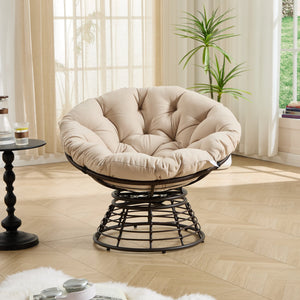English Elm Comfortable Woven Pe Rattan Papasan Swivel Chair with Plush Cushion for Any Room W640P443549