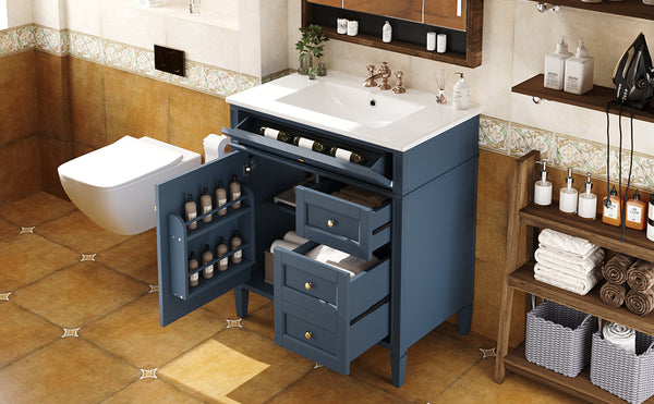 English Elm 30'' Modern Bathroom Vanity With Ceramic Sink, Stylish Storage, 2 Drawers & Tip-Out For Organization N710P250194C