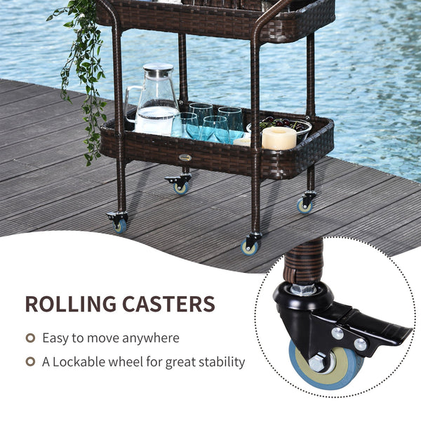 English Elm Outsunny Pe Rattan Wheeled Outdoor Serving Cart Two Shelf Patio Poolside Entertainer W2225P174035