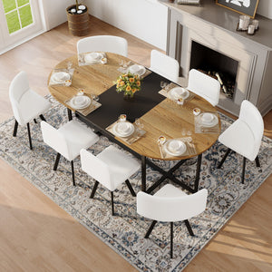 English Elm 9-piece Oval Dining Set Two-tone Wood Triamine Table with Pu Leather Chairs Seats 8 W3875S00153