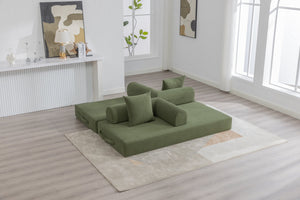 English Elm UNITED modular foldable sofa with metal frame, corduroy upholstery, side pocket & quick assembly convenience Green W1568P374077