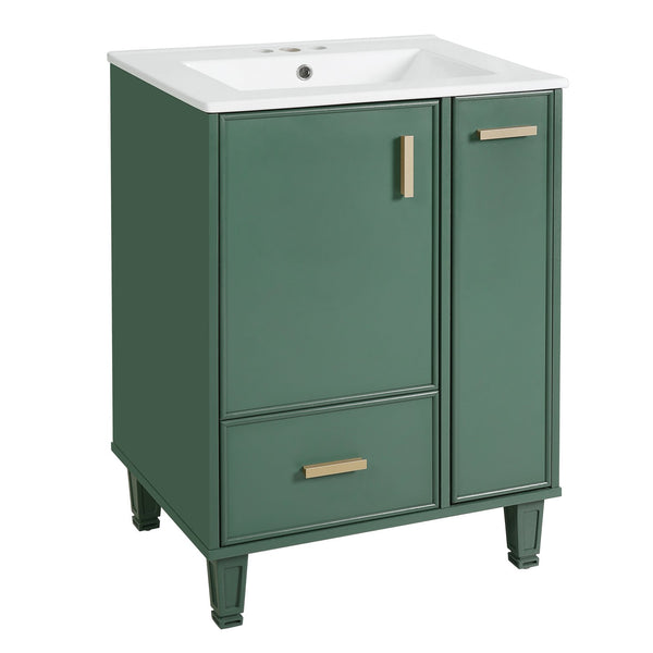 English Elm Christopher Knight Home® - 24" Bathroom Vanity with Ceramic Sink, Solid Wood Frame, Soft-Close Drawers & Ample Storage Appeal Green N759P269734F