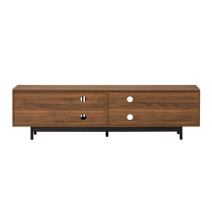 English Elm 78 Inch Walnut Media Console with Slatted Doors Solid Wood Legs and Cable Management N710P374705P