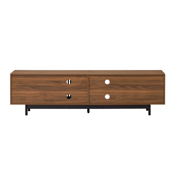 English Elm 78 Inch Walnut Media Console with Slatted Doors Solid Wood Legs and Cable Management N710P374705P