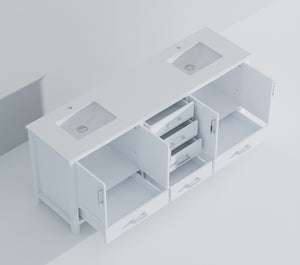 English Elm White Double Bath Vanity 84 in W x 22 in D with White Quartz Top, Solid Wood, Soft-Close Drawers and Ample Storage B2731P258968
