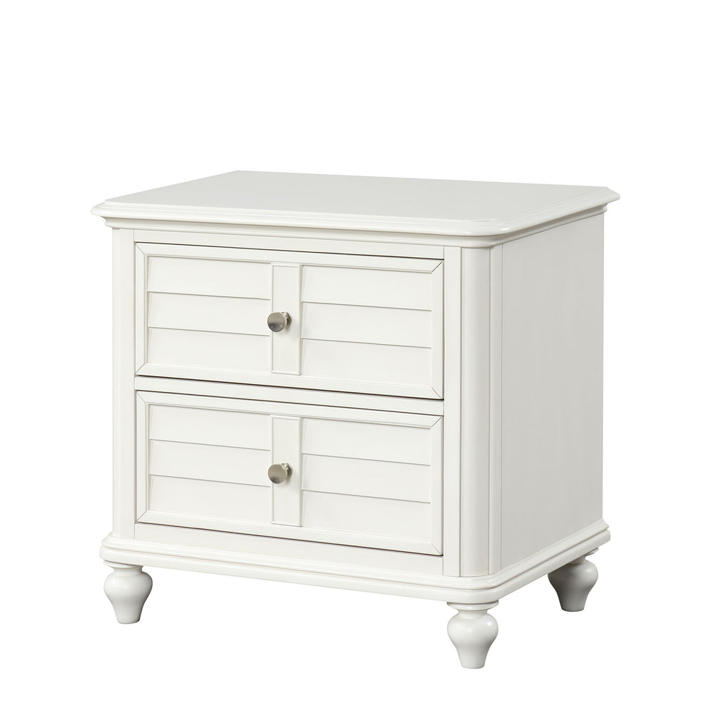 English Elm Coastal Antique White Nightstand Solid Rubberwood Two Drawers Dovetail Bedroom B2741P435892