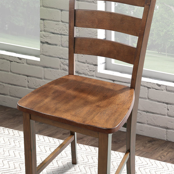 English Elm Walnut 5pc Counter Height Dining Set with Square Table & 4 Slat-Back Chairs, Transitional Style, Easy Assembly B2741P381504