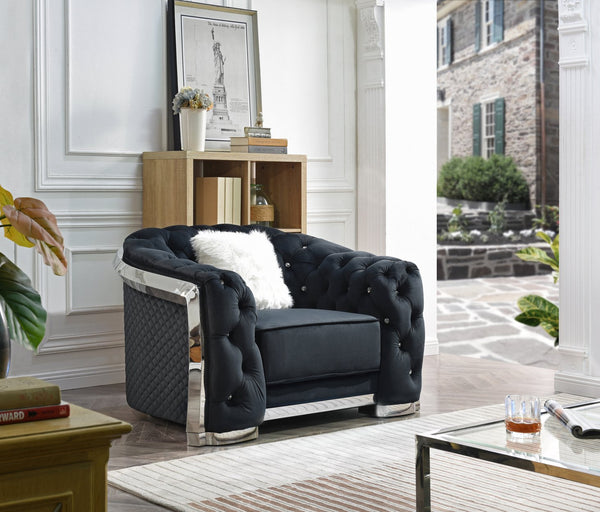 English Elm Sapphire G0593A-C Chair Black Velvet Tufted Armchair with Jeweled Buttons, Diamond Quilting & LED Lighting B078P286362