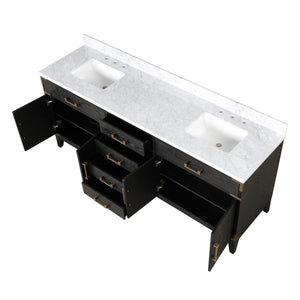 English Elm Black Oak Double Bath Vanity With Carrara Marble Top - Elegant Storage Solution For Your Bathroom B2731P260961