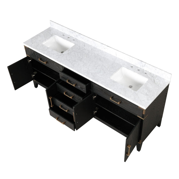 English Elm Black Oak Double Bath Vanity With Carrara Marble Top - Elegant Storage Solution For Your Bathroom B2731P260961