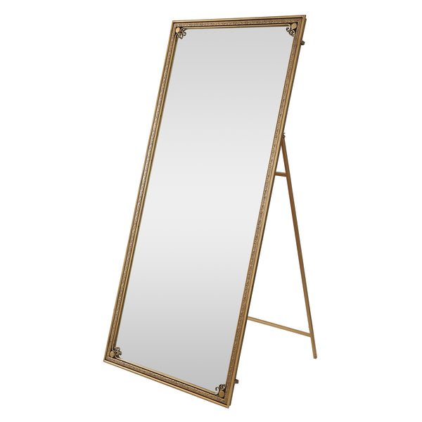 English Elm Full Length Cast Iron Floor Mirror Arched Beaded Frame Antique Gold Bedroom Accent W3040P455744