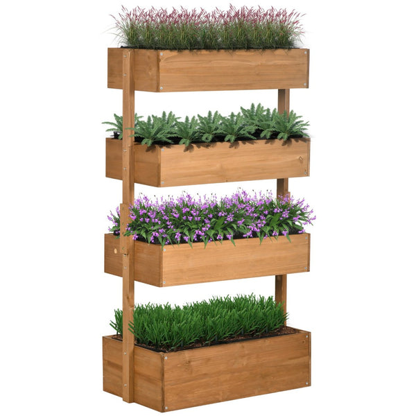 English Elm Outsunny Vertical Garden Planter - Stylish 4-Tier Wooden Box For Easy Planting Of Herbs & Flowers W2225P200807-GIGA