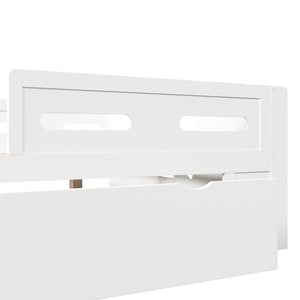 English Elm Wood Twin Platform Bed for Kids with Fence Guardrail and Under Storage Drawer White N709P385776K