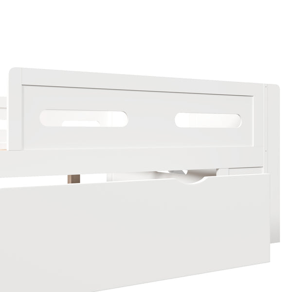 English Elm Wood Twin Platform Bed for Kids with Fence Guardrail and Under Storage Drawer White N709P385776K