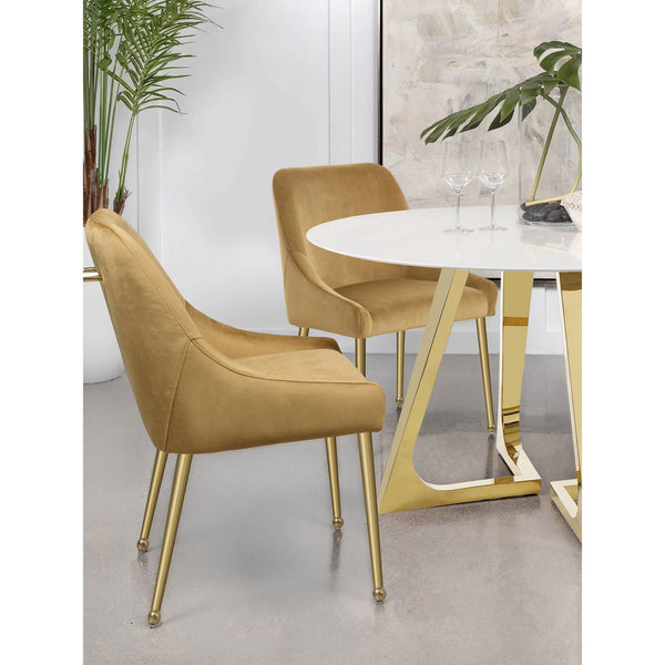 English Elm Lichton Velvet Upholstered Dining Side Chair Set of 2 with Foam Padding, Brass Legs & Back Handle Cognac B062P299934