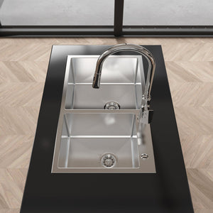 English Elm Stainless Steel Double Bowl Overmount Kitchen Sink with Nano Gray Satin Brushed Finish T3177P286041