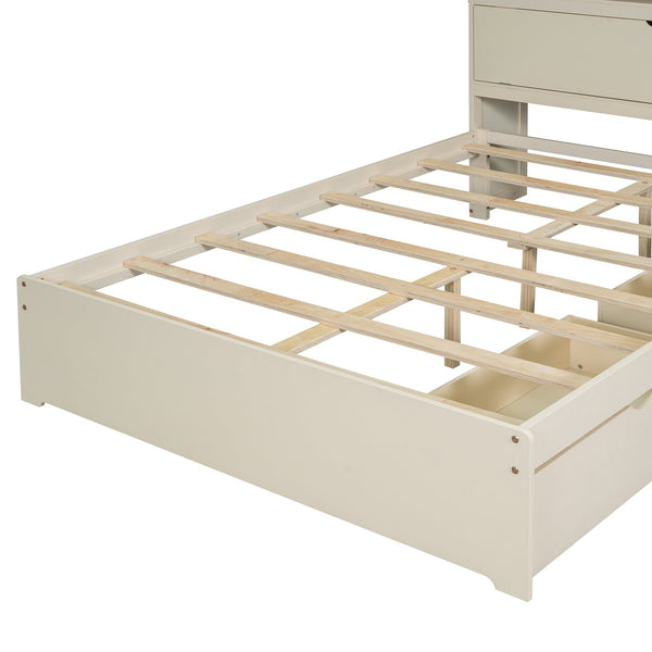 English Elm Full Size Wooden Platform Bed With Usb Charging, Storage Headboard & Elegant Drawers In Cream N820S00045K
