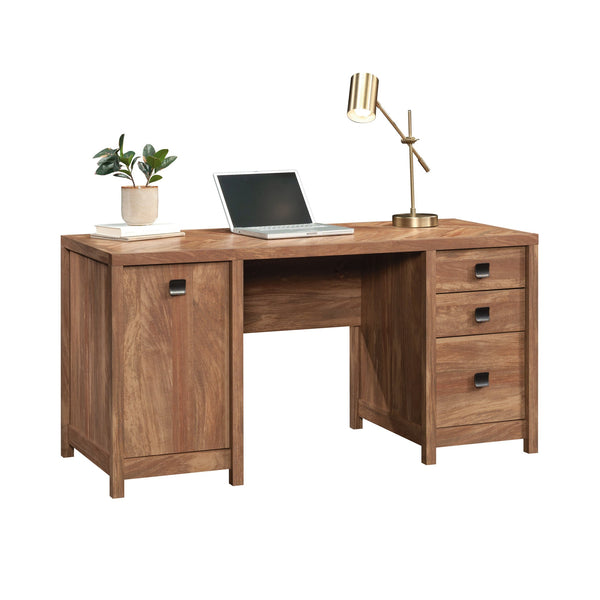 English Elm Computer Desk With Herringbone Top, Brown Finish, Smart Storage & Cable Management For Home Office B356P402724