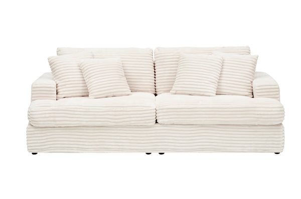 English Elm 88.58" Elegant Corduroy 3-Seater Sofa With 4 Matching Pillows – Comfortable, Modern Design For Any Room W3356P312634