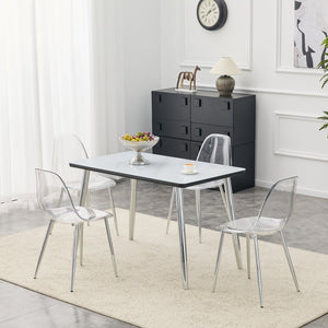 English Elm Table and Chair Set with Marble Glass Top Silver Legs Four Transparent Seats W1151S04648