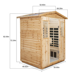 English Elm Four-Person Outdoor Far-Infrared Sauna With Bluetooth, Led Lighting & Durable Old Fir Wood Design W1149S00003
