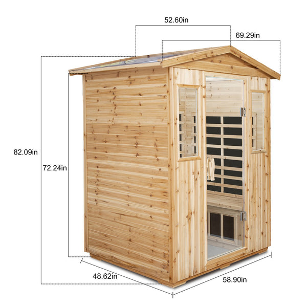 English Elm Four-Person Outdoor Far-Infrared Sauna With Bluetooth, Led Lighting & Durable Old Fir Wood Design W1149S00003
