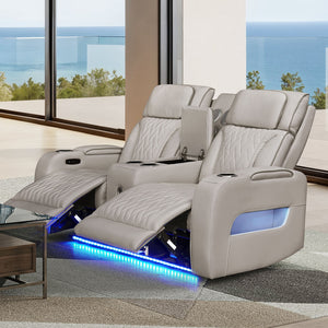 English Elm Jazmina Power Reclining Loveseat with Quilted Leather Aire Bluetooth Speakers and Led Lighting White B2749P413353