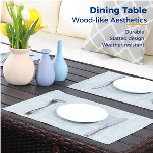 English Elm 7 Piece Pe Rattan Outdoor Dining Set Seats Nine with Wpc Table and Modular Sofa Beige+Brown B082S00078