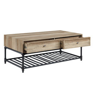 English Elm Brantley Rustic Sandy Gray Finish Coffee Table with Metal Pipe Frame, 1-Tier Shelf and Durable Top Oak 52.39 L x 29.53 W x 11.75 H B2726P244963