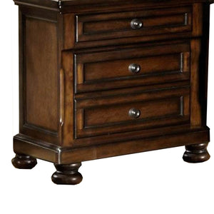 English Elm Transitional Black Wood Nightstand with Bun Legs and Three Drawer Hidden Storage B056P417108