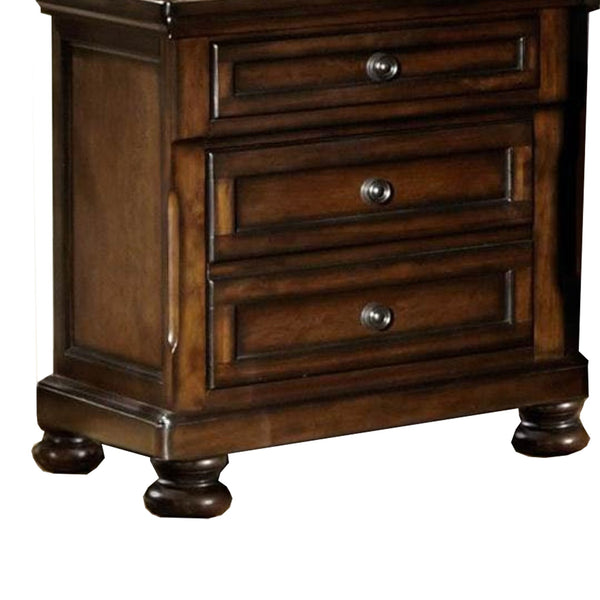 English Elm Transitional Black Wood Nightstand with Bun Legs and Three Drawer Hidden Storage B056P417108