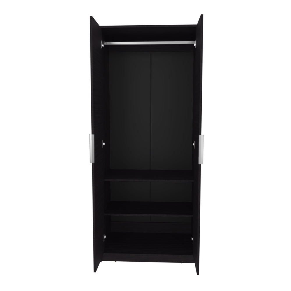 English Elm Armoire, Black Wengue 74.4" Tall Engineered Wood 2-Door 2-Shelf Modern Bedroom Storage Cabinet B097P369433