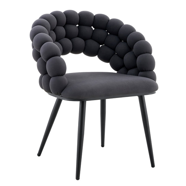English Elm Set of 2 Sculptural Bubble Backrest Velvet Dining Chairs with Matte Black Legs W3875P370928