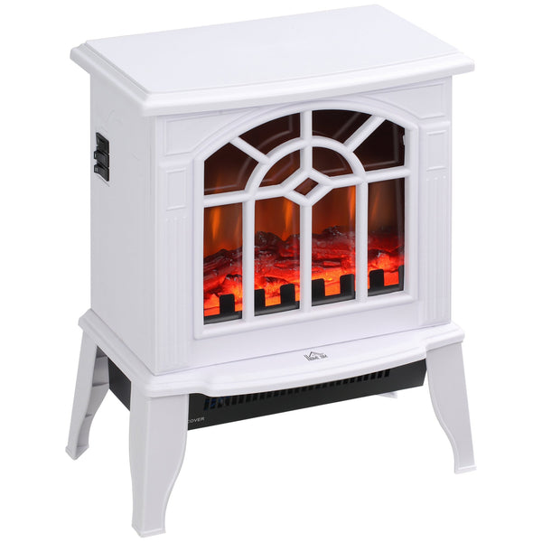 English Elm Homcom Electric Fireplace Stove - 18" Portable Heater With Realistic Flames & Safety Features, White W2225P229197